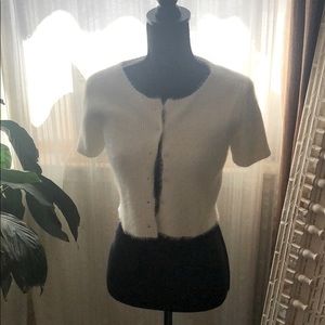 Cashmere style 90s fluffy cardigan crop white